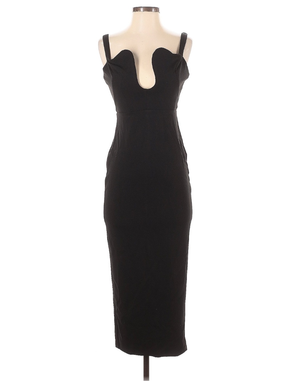 Black Sculpted Sweetheart Midi Dress with Straps
